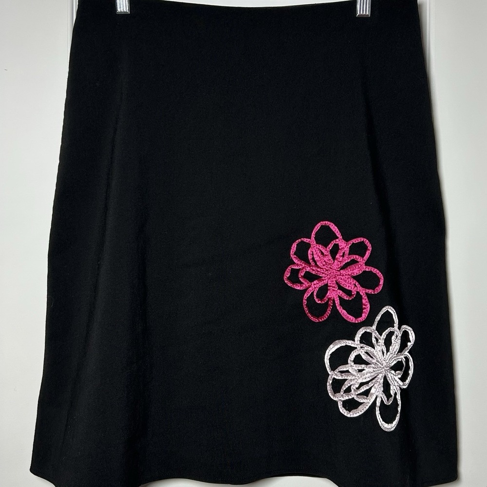 Speechless Black Pink Flower Appliqué A-Line Midi Skirt Y2K Soft Girl Style